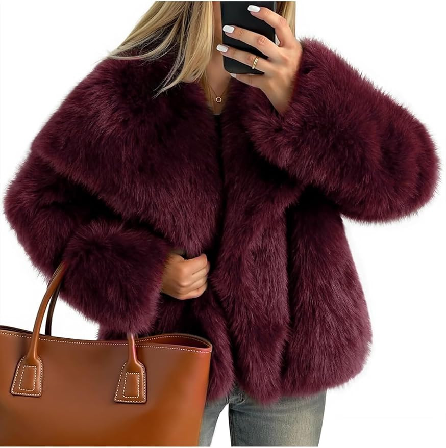 Kissonic Women Faux Fur Coat Long Sleeve Lapel Open Front Shaggy Furry Jacket Warm Fluffy Short O... | Amazon (US)