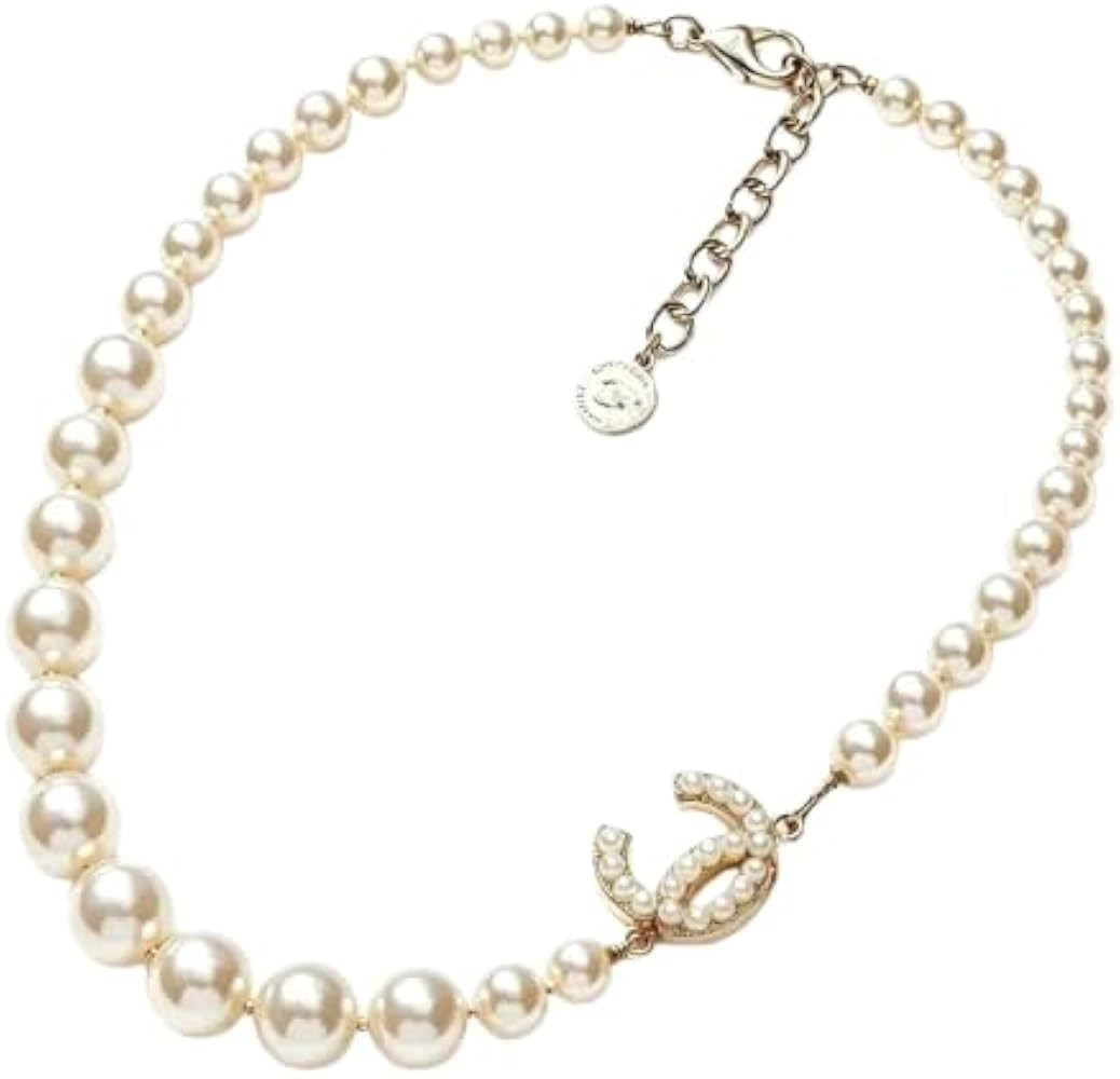 Women's white pearl necklace with letter charm; adjustable-length necklace suitable for a variety... | Amazon (US)