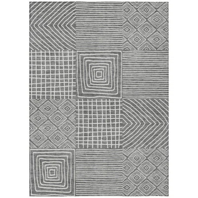 9' X 12' Charcoal And Ivory Geometric Washable Indoor Outdoor Area Rug | Wayfair North America