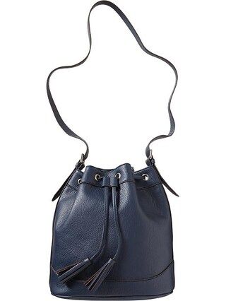 Old Navy Womens Faux Leather Tasseled Bucket Bags - Navy | Old Navy US