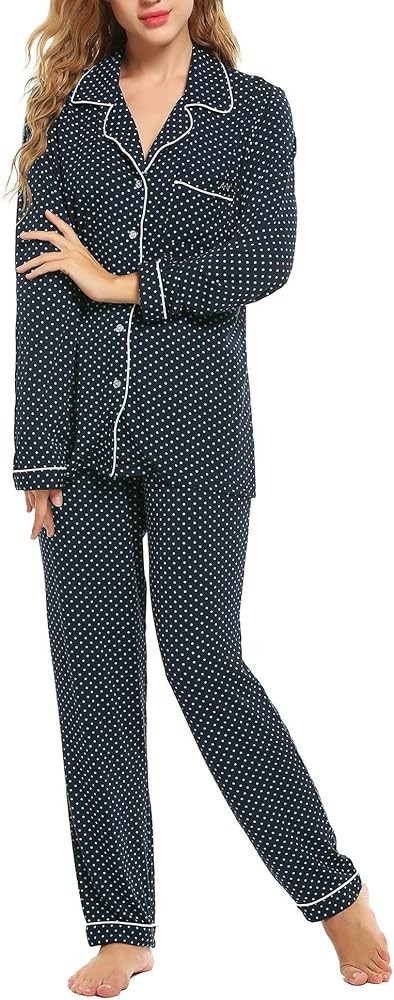 Ekouaer Pajamas Set Long Sleeve Sleepwear Womens Button Down Nightwear Soft Pj Lounge Sets XS-XXL | Amazon (US)