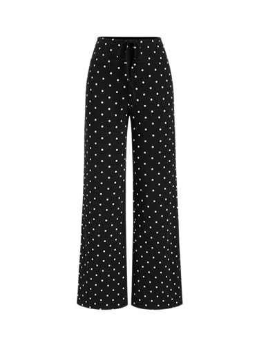CIDER Women's Polka Dot Lounge Pants High Waist Loose Fit Wide Leg Drawstring Casual Trousers: Black, L | Amazon (US)