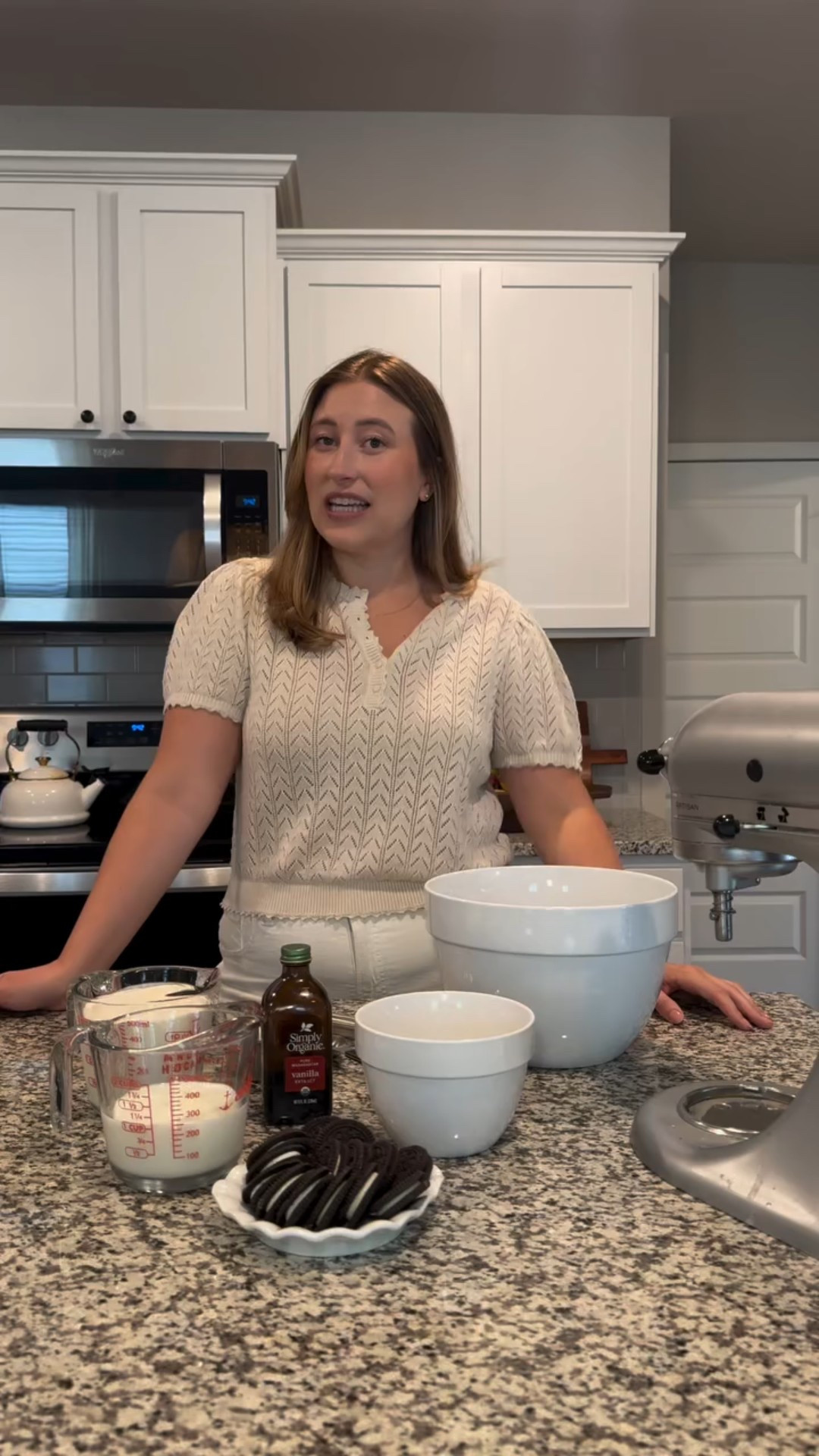 Cookies and cream ice cream with the best little helper! #gathertogether #thejoyingathering #homemadeicecream #cookiesandcream