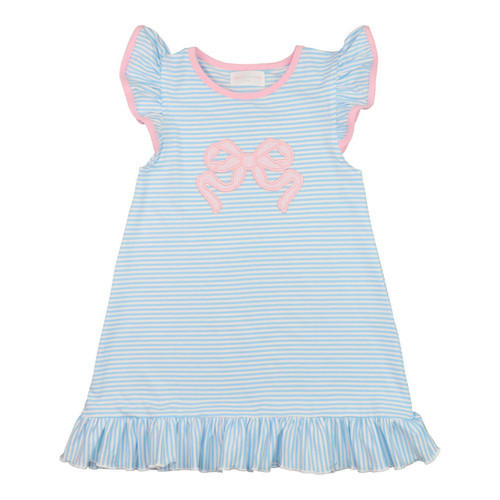 Blue Knit Stripe Applique Bow Dress | Cecil and Lou