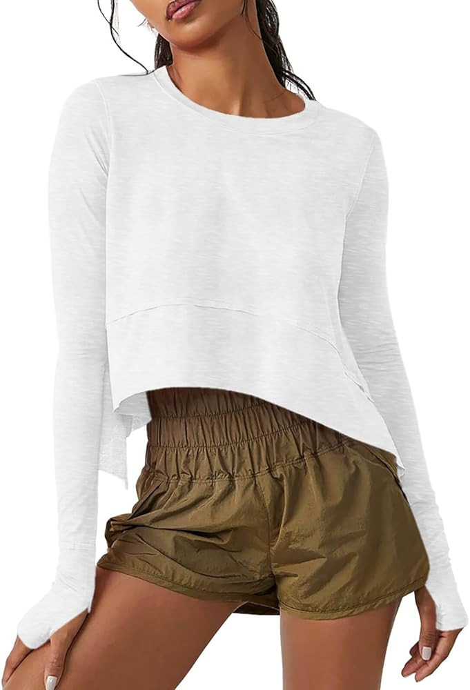 Aurgelmir Womens Casual Long Sleeve Crop Tops Tee Loose Workout Athletic T-Shirts | Amazon (US)