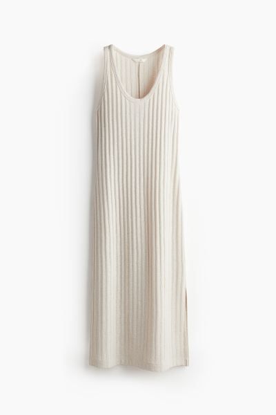 Rib-knit Dress - Low-cut Neckline - Sleeveless - White/black striped - Ladies | H&M US | H&M (US + CA)