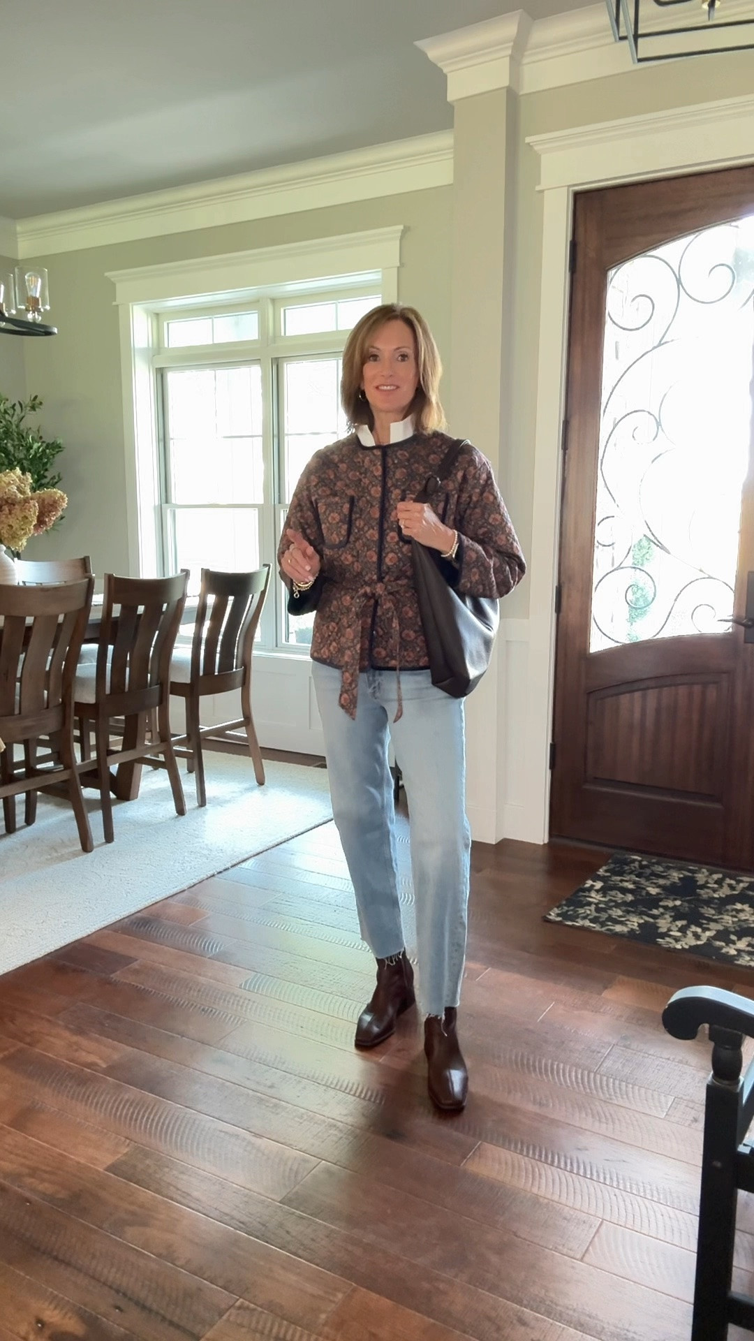 Quilted jacket - medium 
I did exchange it for a large after I created this 

No wrinkle top / medium 
Lightweight denim - size 28
Ankle boots size 11

Fall style 
Elevated casual looks

#LTKMidsize