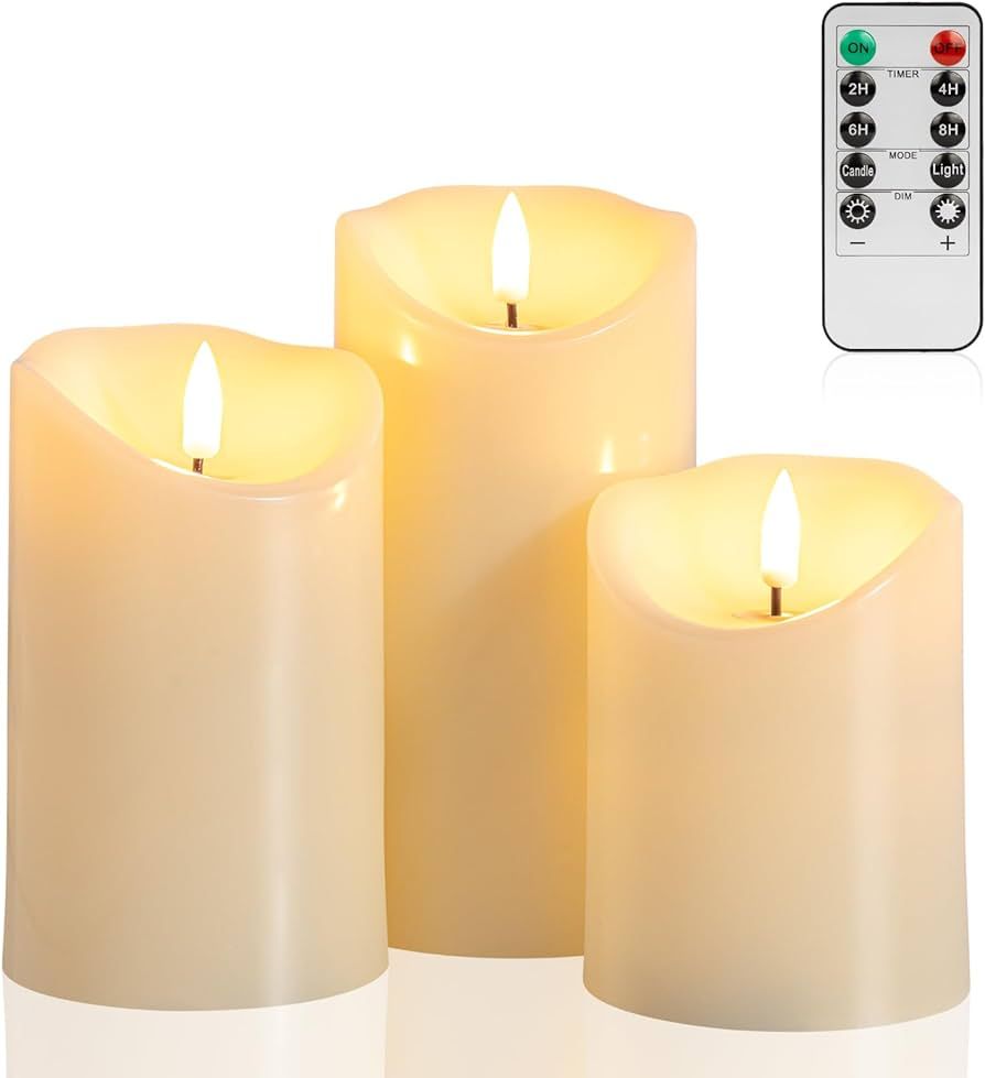 ANGELLOONG Flickering Flameless Candles with Remote, Battery Operated Fake Candles with Timer, Re... | Amazon (US)