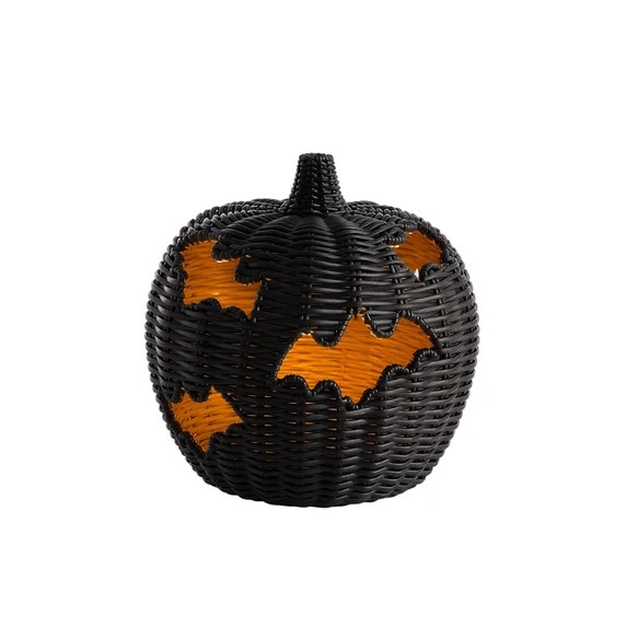 Aximioll Halloween Black Woven Bat Cutout Pumpkin Decor, Hand Woven Rattan Wicker Style Statue, T... | Walmart (US)