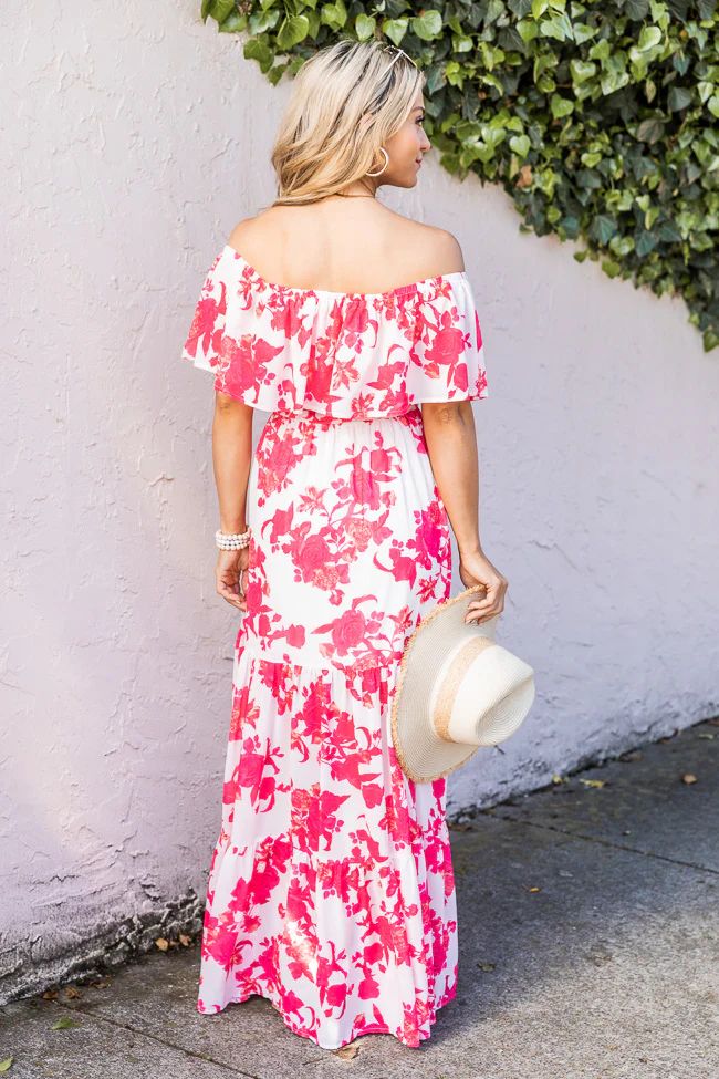 Sweet Southern Kiss Ivory/Pink Floral Maxi Dress | Pink Lily