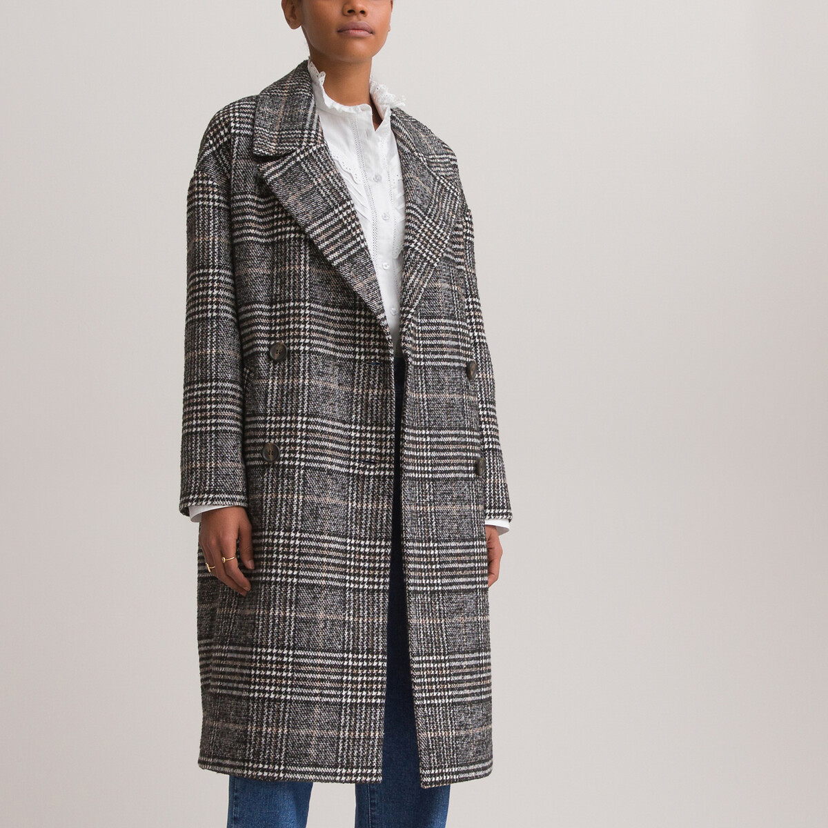 Long Checked Buttoned Coat | La Redoute (UK)