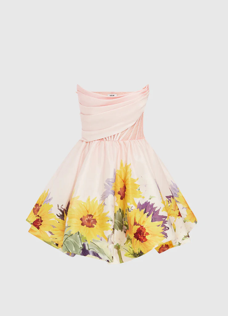 Katy Bustier Mini Dress - Sunflower Print in Pink | LEO LIN