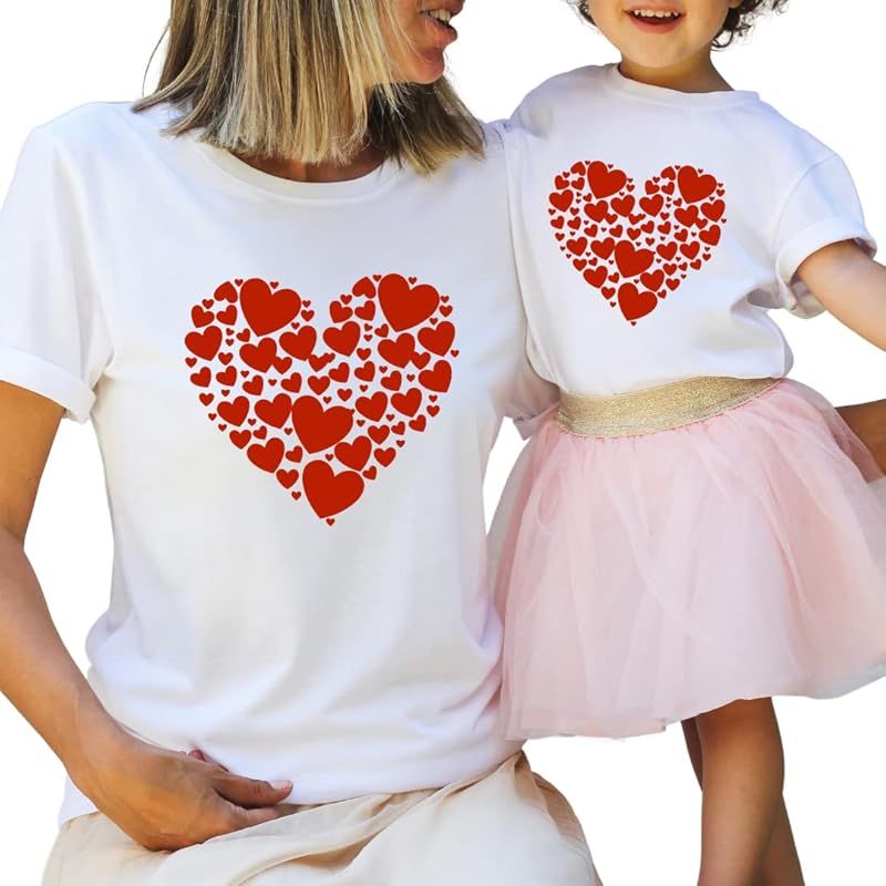 Heart Cute Matching Valentines Day T-shirt For Mom And Baby, Mommy And Me Valentine Shirts Mom Da... | Amazon (US)