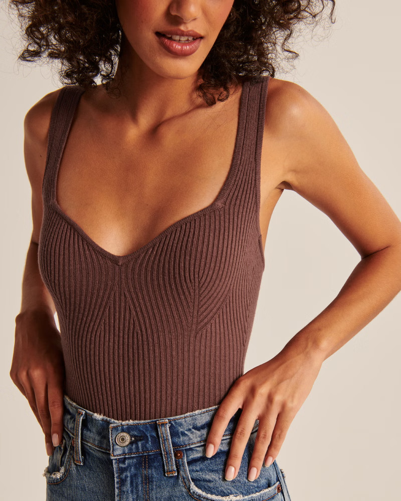 Elevated Ribbed Knit Sweetheart Bodysuit | Abercrombie & Fitch (US)