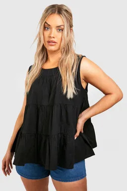 Plus Tiered Poplin Smock Top | boohoo (US & Canada)