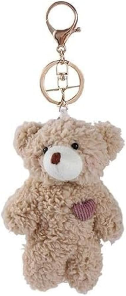 Brown Bear Plush Keychain, Pink Heart Design, Soft Cotton Animal Keychain, Car Backpack Accessory... | Amazon (US)