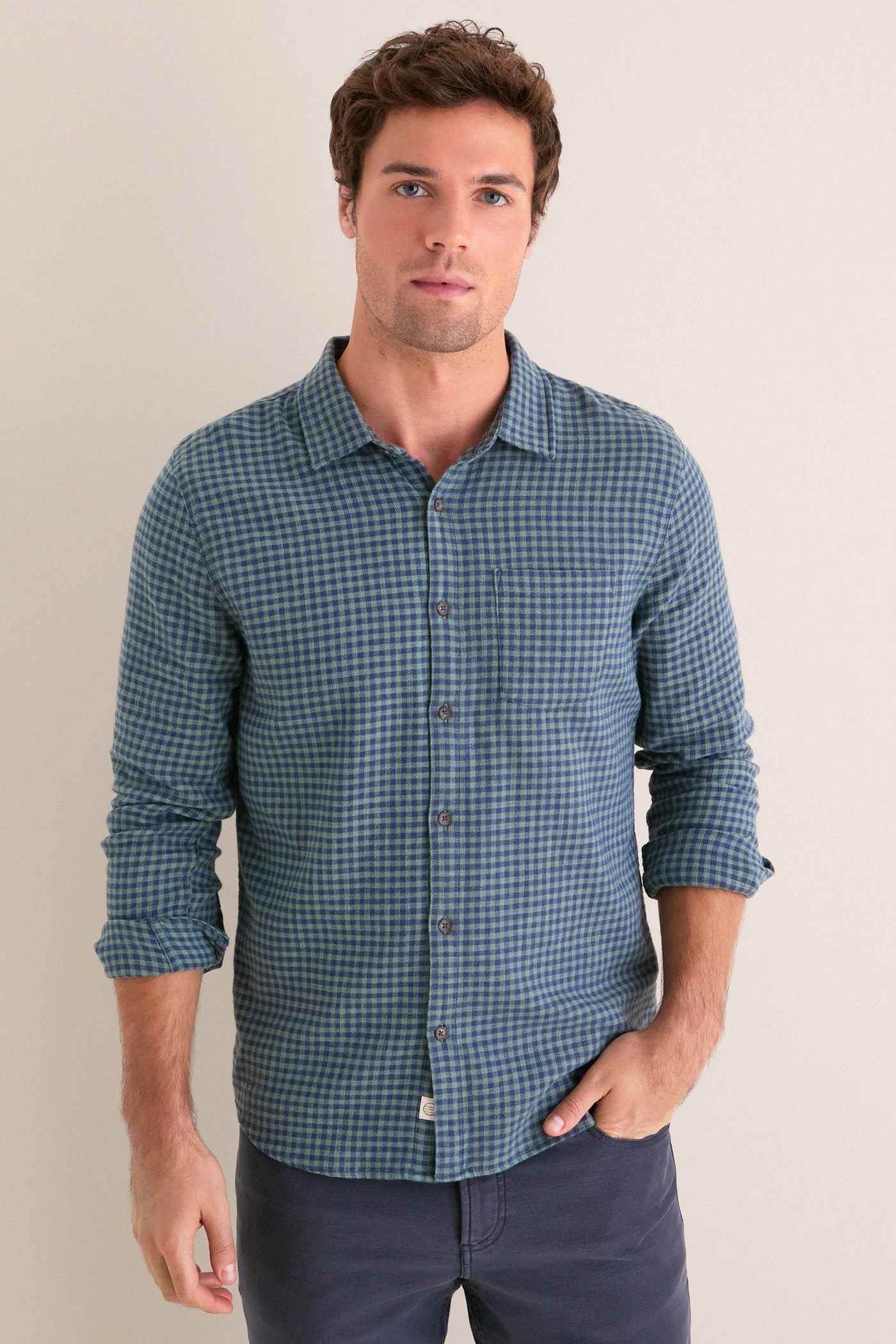 Navy Green Gingham Stretch Selvage Shirt | Tuckernuck (US)