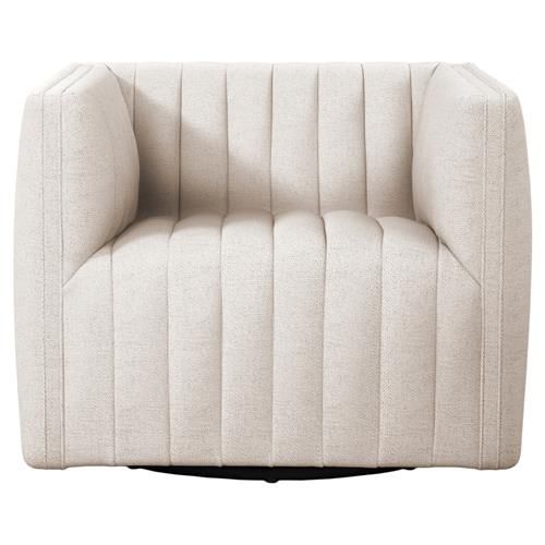 Leo Mid Century Modern White Upholstered Swivel Tufted Occasional Chair | Kathy Kuo Home