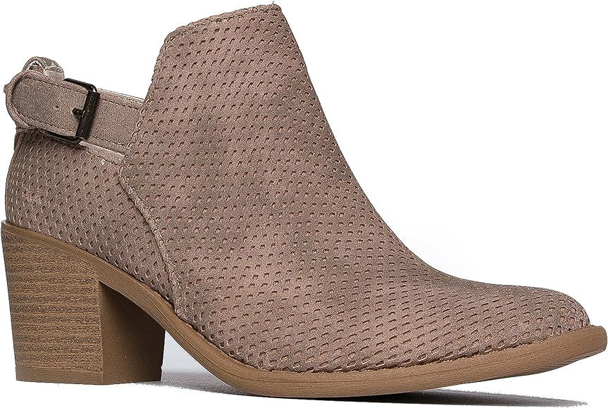 J. Adams Theo Ankle Boot - Perforated Buckle Slip On Stacked High Heel Bootie | Amazon (US)