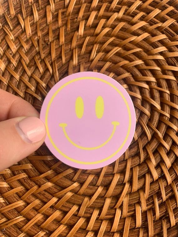 Yellow Happy Face Sticker, Be Happy Sticker, Trendy Hippy Smiley Face Laptop Sticker, Waterproof ... | Etsy (US)