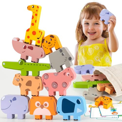 Montessori Toys for 2 3 4 Year Old Boys & Girls, Wooden Animal Stacking Blocks for Toddlers 1-3 – Building Blocks Game Stacking & Sorting Toys Ages 2-4 Toddler Birthday Gifts | Amazon (US)