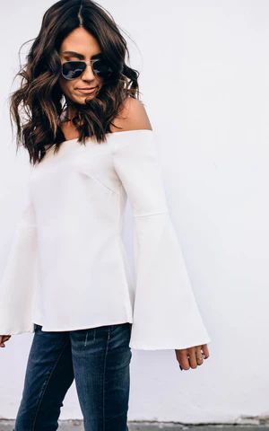 White Bell Sleeve Off the Shoulder Top (Small) | Shop Hello Fashion 