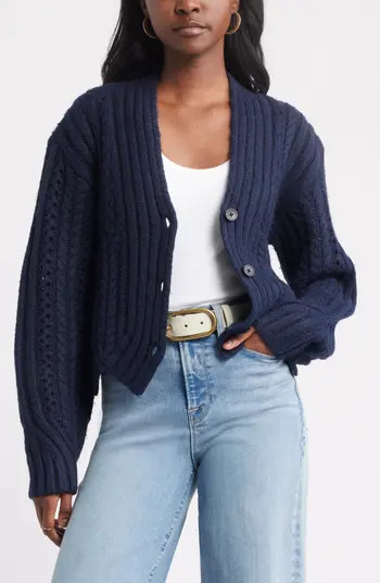 Chevron Hem Cable Cardigan | Nordstrom