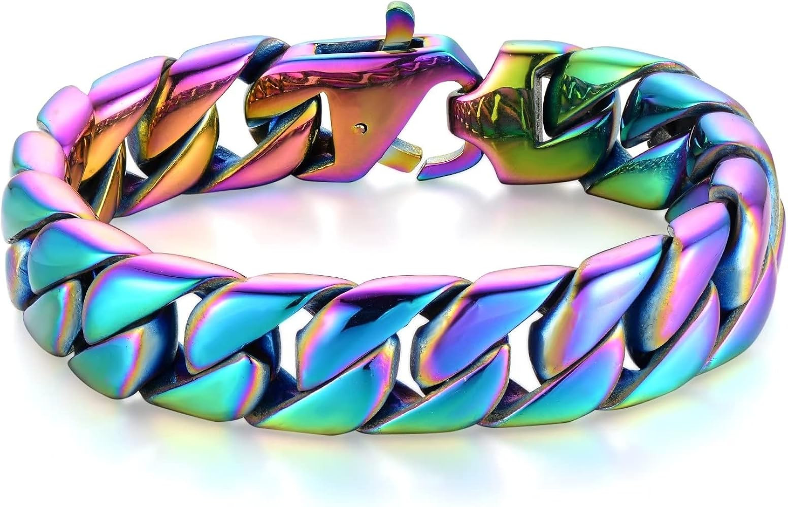 Stainless Steel Rainbow Curb Chain Cuban Chain Link Chain Bangle Bracelet for Men, Hip Hop Stylis... | Amazon (US)