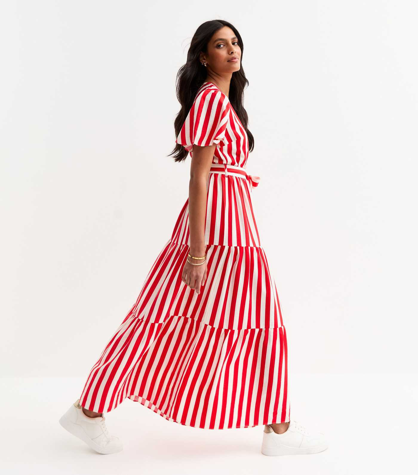 Gini London Red Striped Belted Midi Dress | New Look | New Look (UK)