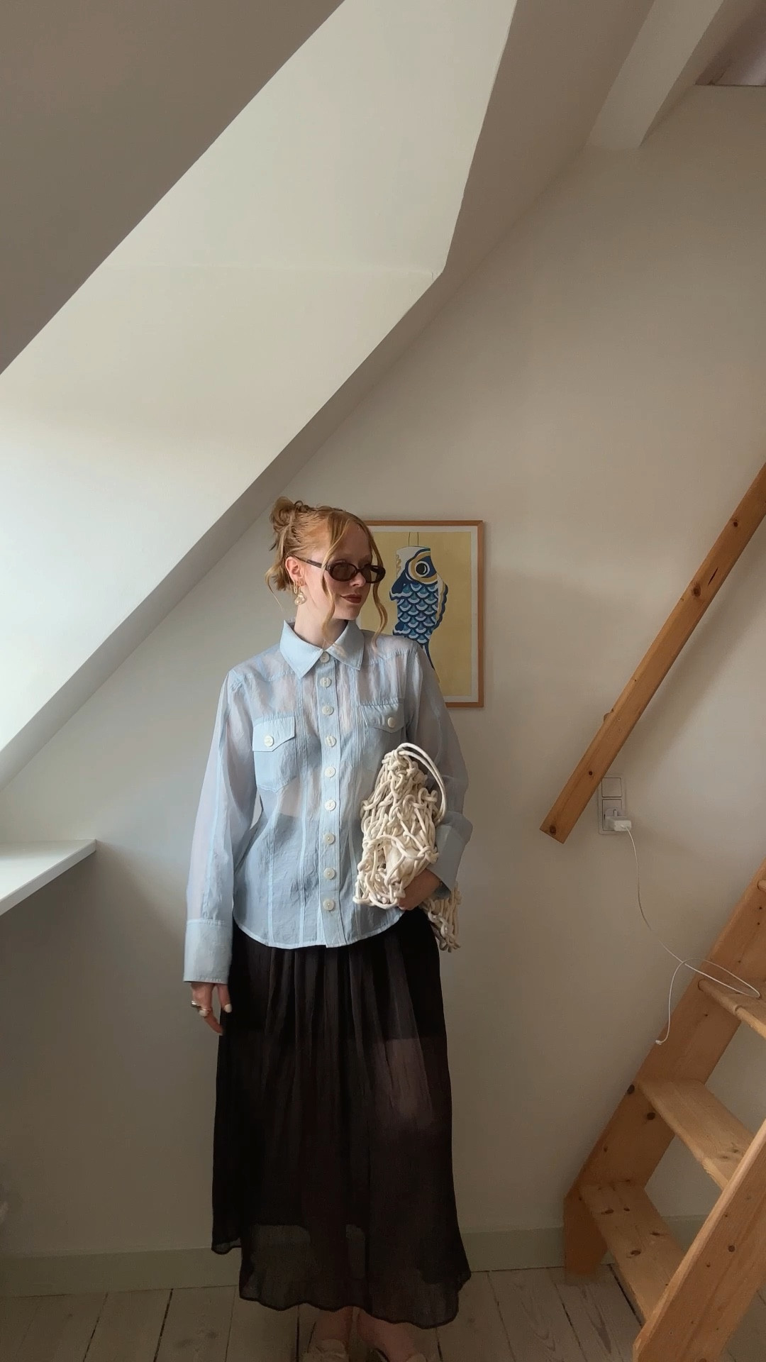 Ghospell, Baby Blue Shirt, Sheer Shirt, Brown Skirt, Rope Bag, Shoulder Bag, Kitten Heels, CPHFW

#LTKeurope #LTKsummer #LTKuk