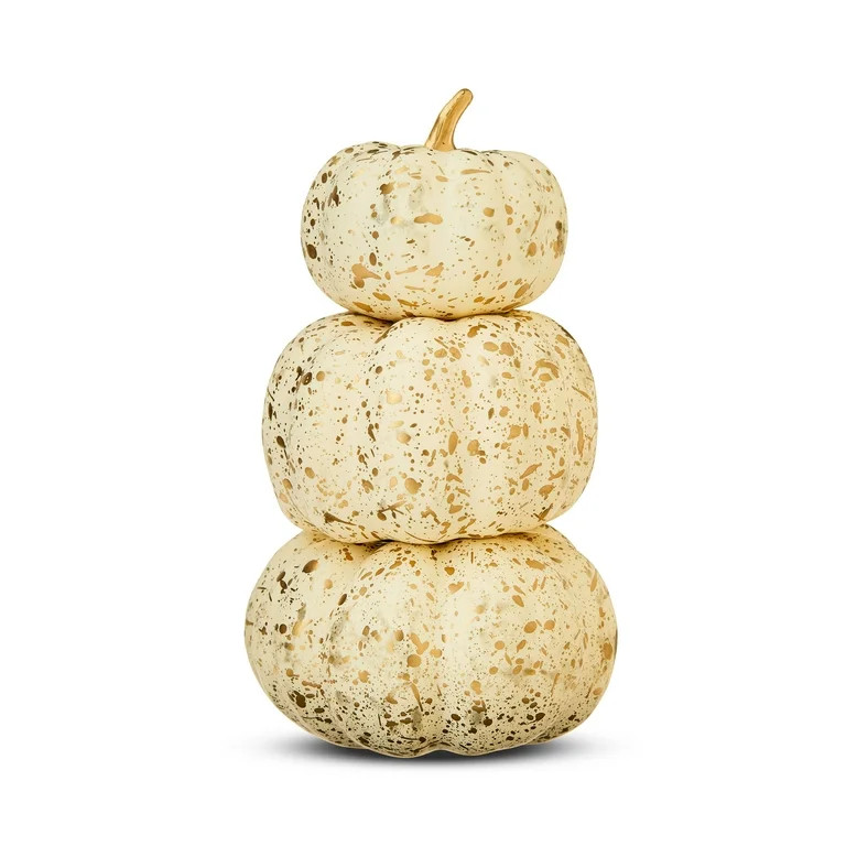 Harvest Gold-Speckled Cream Mini Pumpkin Stack Tabletop Decor, 7.25 in, by Way To Celebrate | Walmart (US)