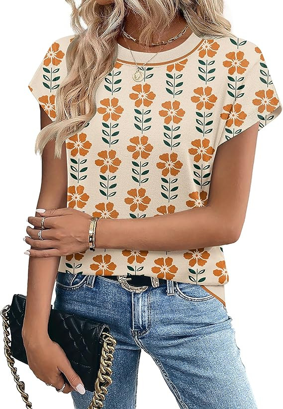 Zeagoo Womens Summer Short Sleeve Tops Crew Neck Pullover Sweaters Cap Sleeve Loose Dressy Casual... | Amazon (US)