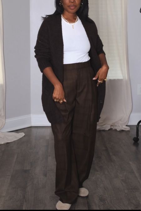 Brown oversized boyfriend cardigan and brown trousers Birkenstock outfit 

#LTKstyletip