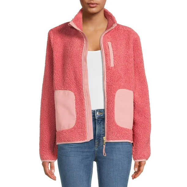 Time and Tru Women’s and Plus Full Zip Faux Sherpa Jacket | Walmart (US)