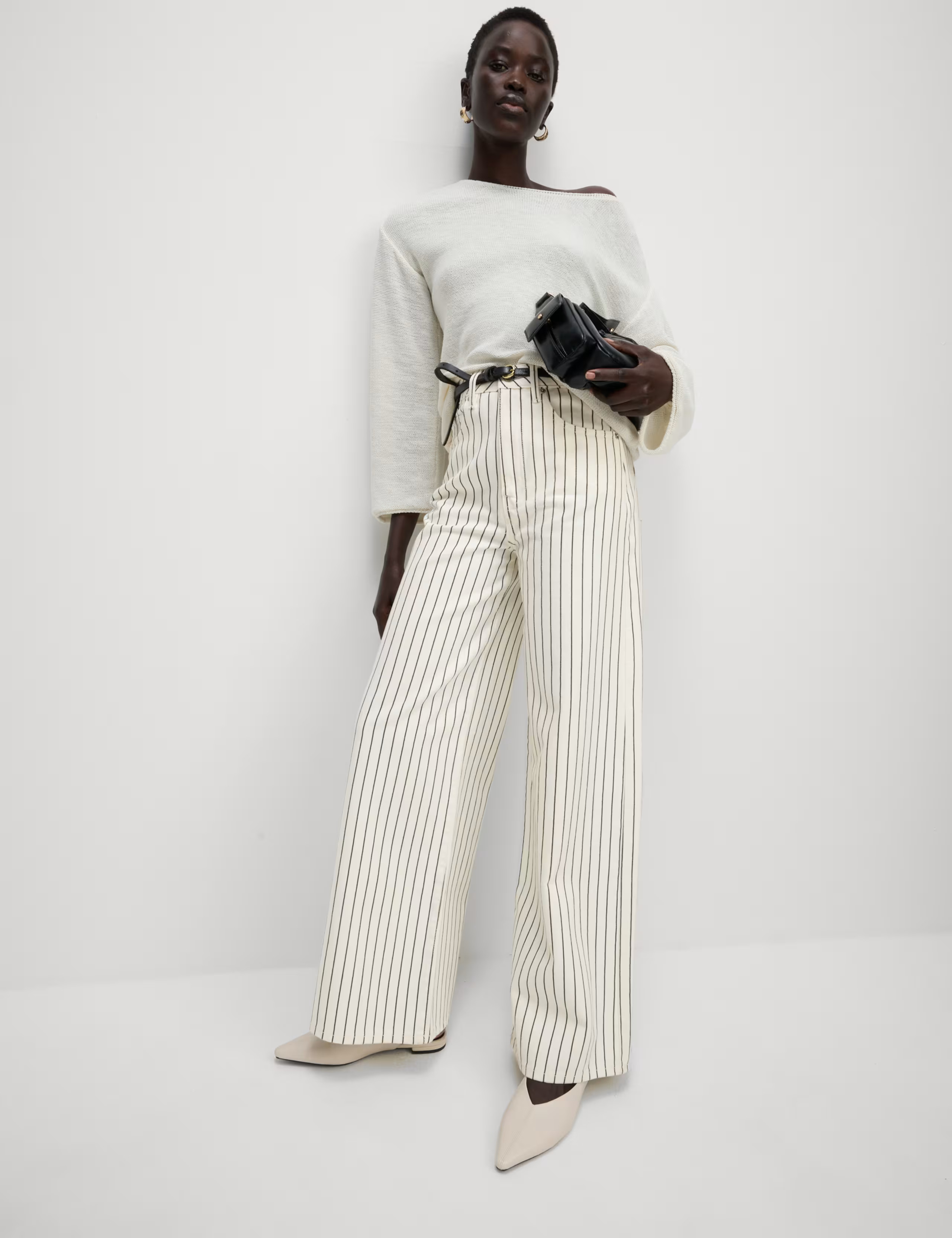 Pure Cotton Striped Wide Leg Trousers | M&S Collection at M&S | Marks & Spencer (UK)