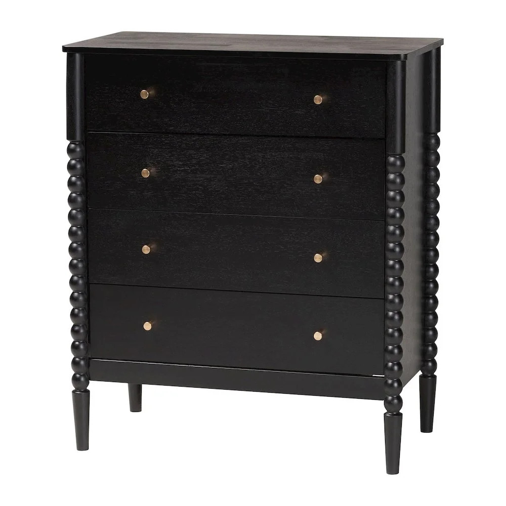 Baxton Studio Lucera Mid-Century Black Bobbin Wood 4-Drawer Chest | Walmart (US)