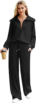 XIEERDUO Lounge Sets For Women 2023 Oversized Half Zip Sweatshirt And Wide Leg Sweatpant 2 Piece ... | Amazon (US)