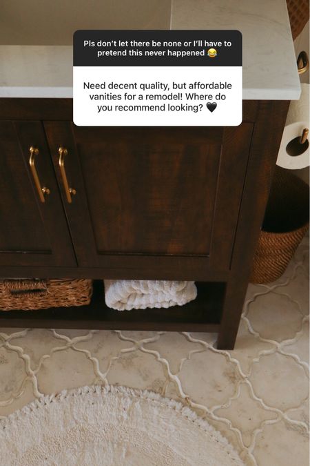 We got our bathroom vanity from Home Depot for under $400 when it went on sale and we’ve been happy with it so far! Vanities are a real hit to the bathroom renovation budget, though, so here are a few other options I was feeling under $500! #bathroomrenovation #bathroomvanity

#LTKhome