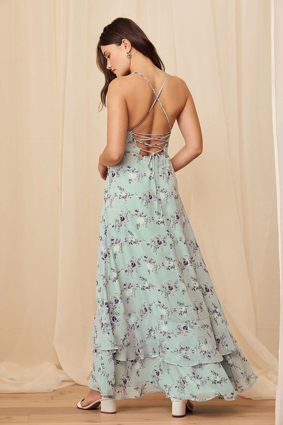 In Love Forever Sage Green Floral Lace-Up High-Low Maxi Dress | Lulus (US)