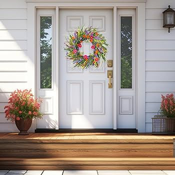 Spring Wreaths for Front Door Outside-Full&Realistic,22 Inch Handmade Summer Wreath Green Artific... | Amazon (US)