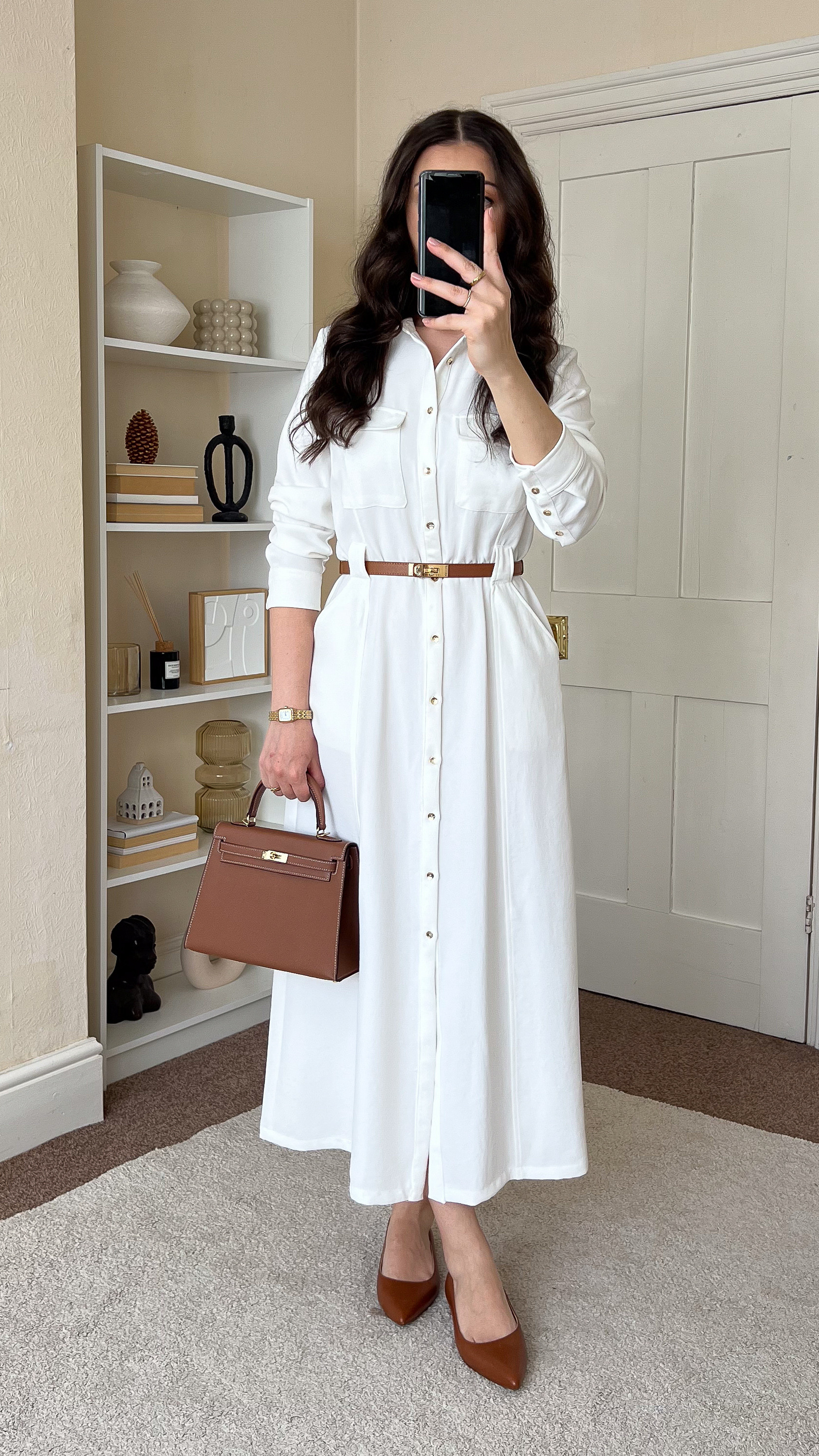 Casual chic spring/summer dress outfit. Dress is Zara, size S. Flats are Ralph Lauren. Bag is Totes Luxe Uk. 

 #LTKxRalphLauren #LTKuk #LTKsummer