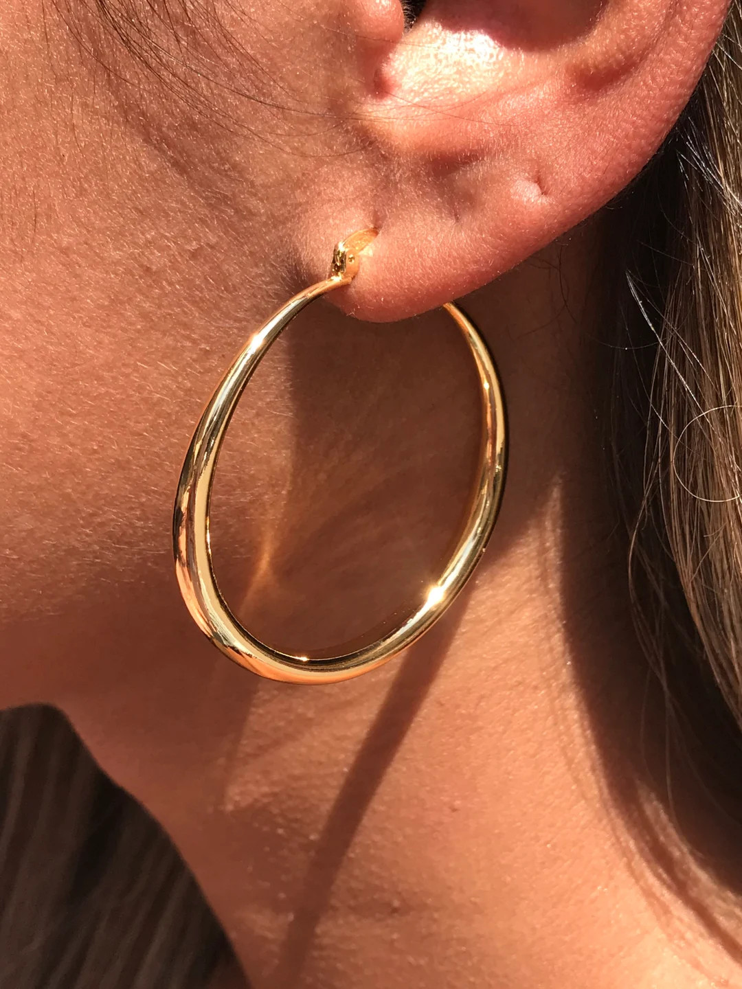 18K Gold Filled Rounded Hoops, Waterproof Hoops, Gold Medium Hoop Earrings, Statement Hoops, Chun... | Etsy (US)