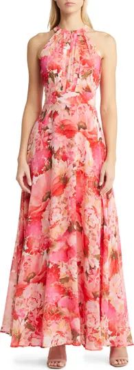 Floral Halter Neck Chiffon Maxi Dress | Nordstrom