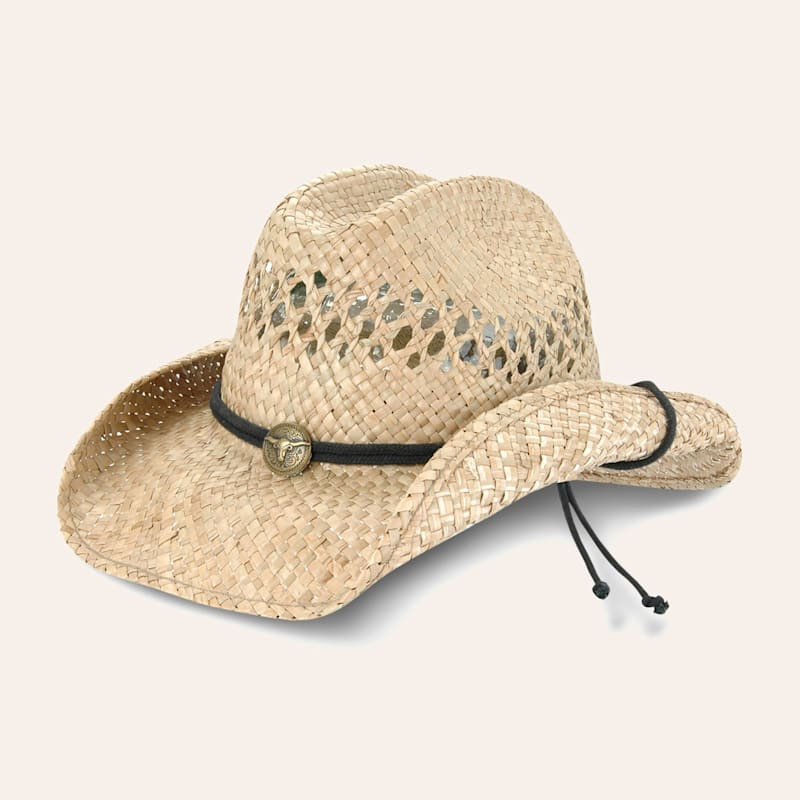 Dorfman Pacific Seagrass Vented with Steerhead Concho Crushable Straw Cowboy Hat | Cavender's
