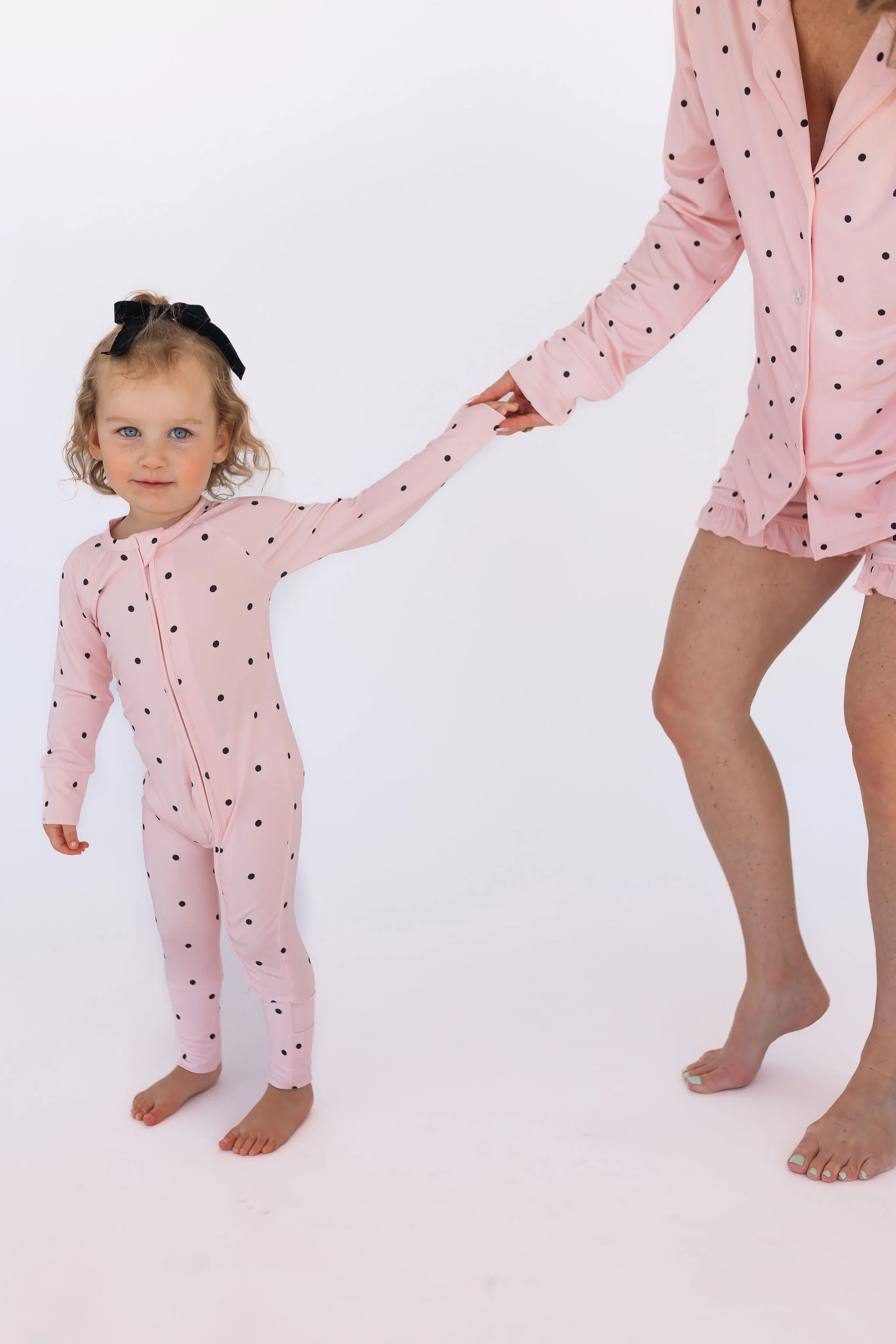 Blush Polka Dot Zipper Romper | In My Jammers