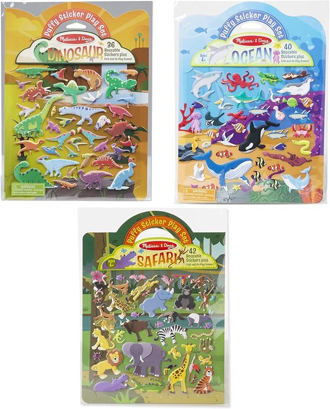 Melissa & Doug Reusable Puffy Sticker Wild Adventures Play Set 3 Pack (118 Stickers: Safari, Dino... | Amazon (US)
