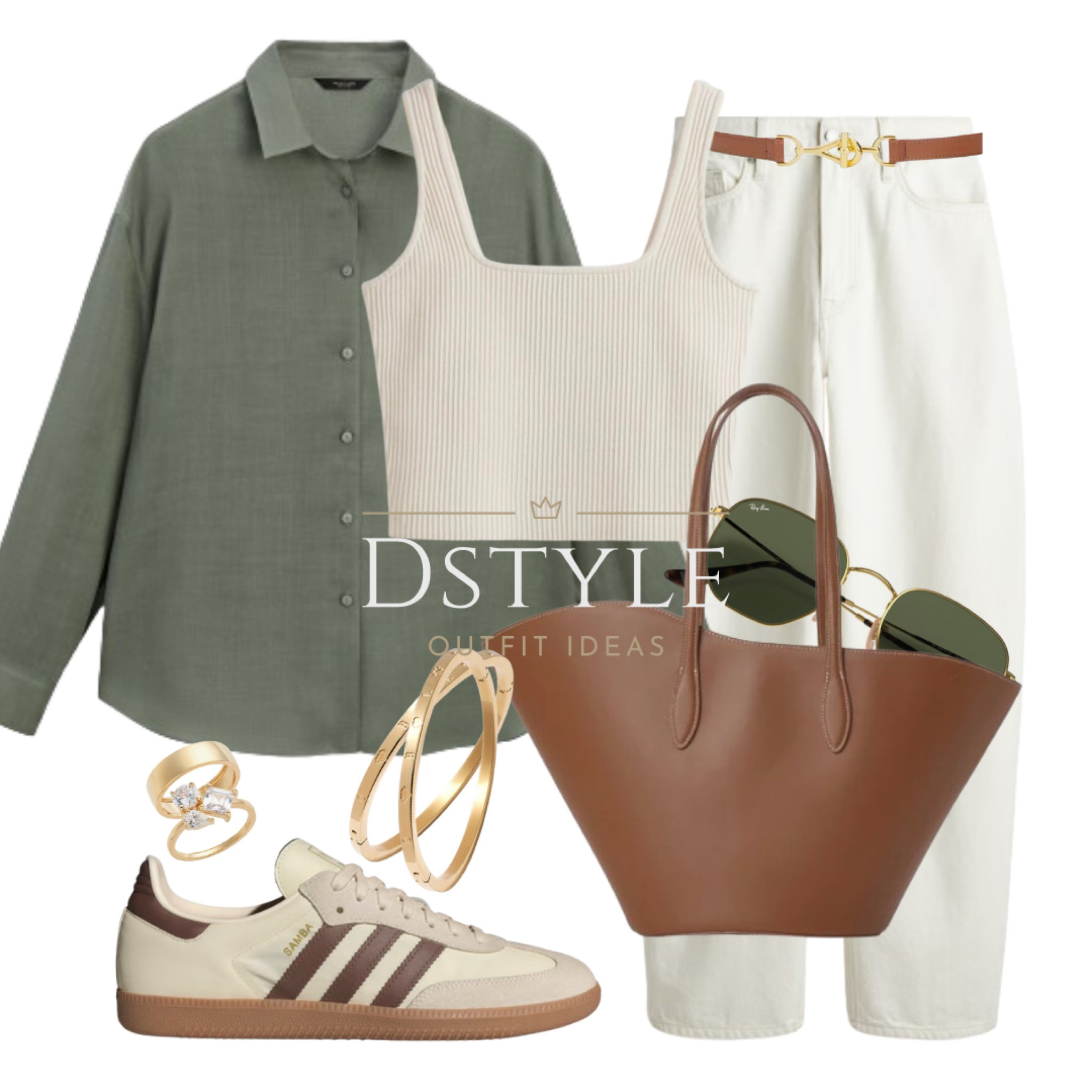 Pale green shirt, cropped top, cream barrel jeans, Adidas Samba, caramel bag, Ray-Ban sunglasses, gold jewelry, neutral outfit, summer outfit, transitional outfit

#LTKShoeCrush #LTKItBag #LTKStyleTip
