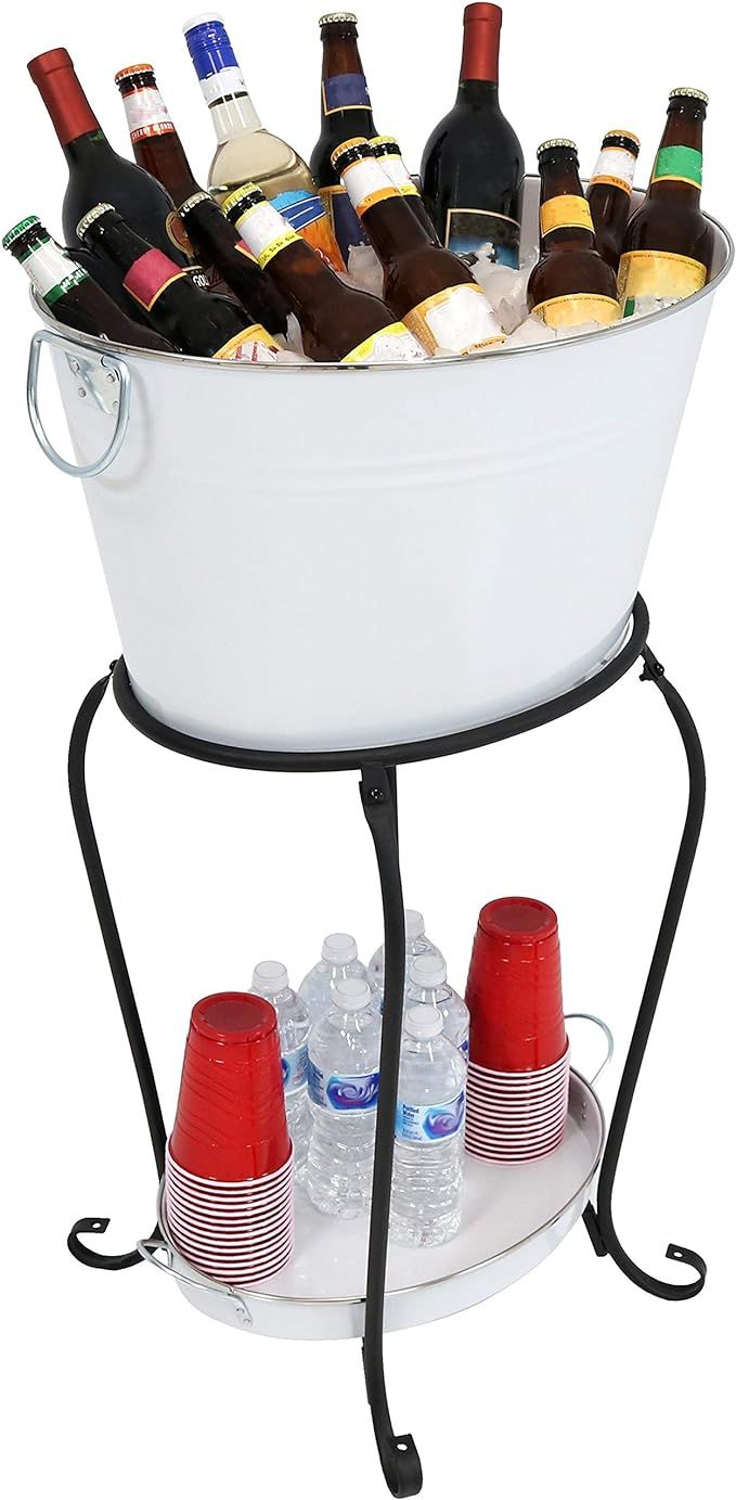Sunnydaze Large Ice Bucket Beverage Holder with Stand and Tray for Parties, White Finish, Holds B... | Amazon (US)