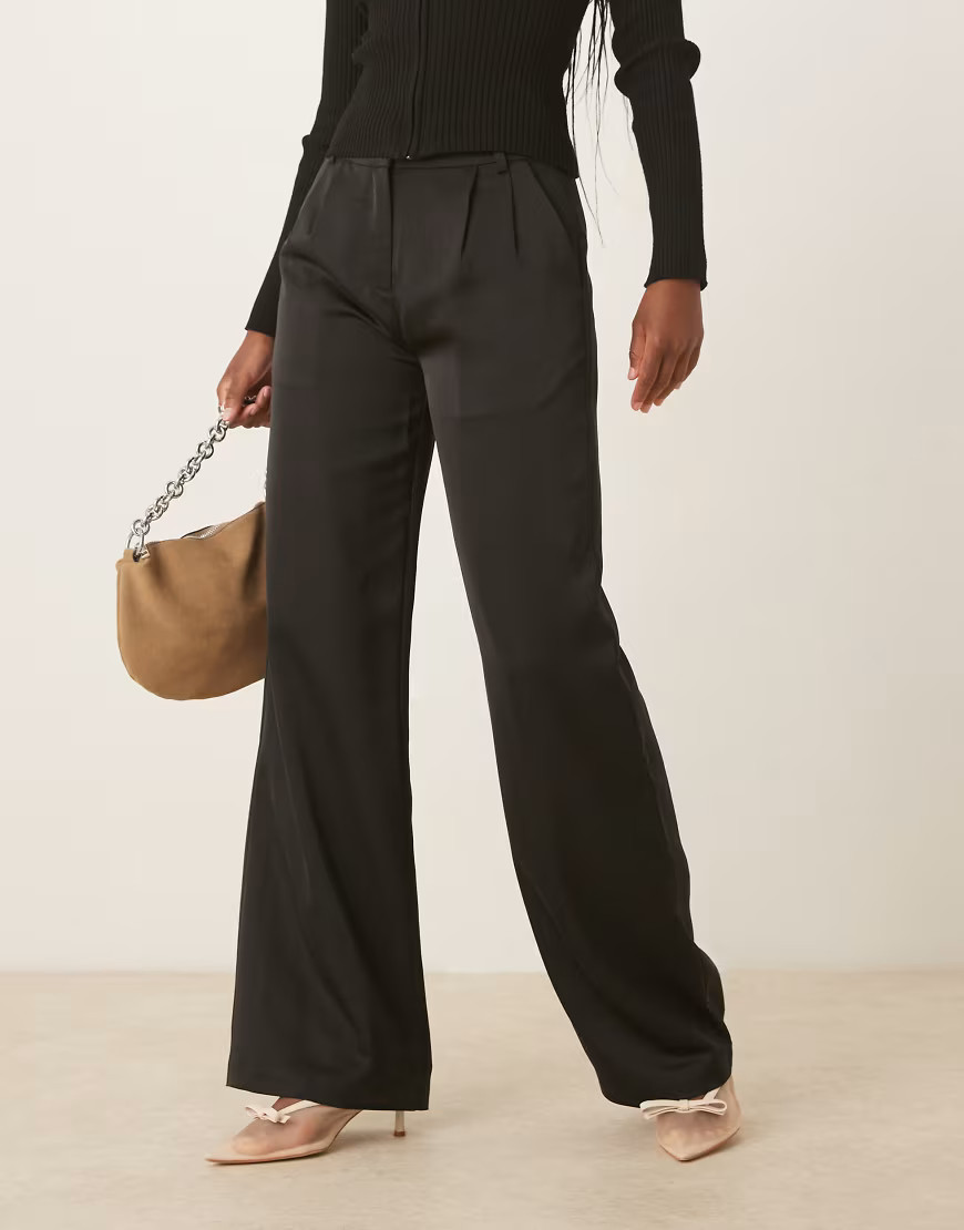 Pretty Lavish satin tailored wide leg trousers in black | ASOS (Global)