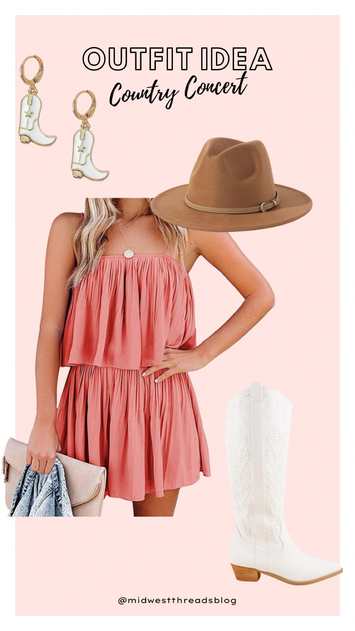 Western outfit, rodeo outfit, country concert outfit, romper, western boots and earrings 

#LTKunder50 #LTKstyletip #LTKFestival